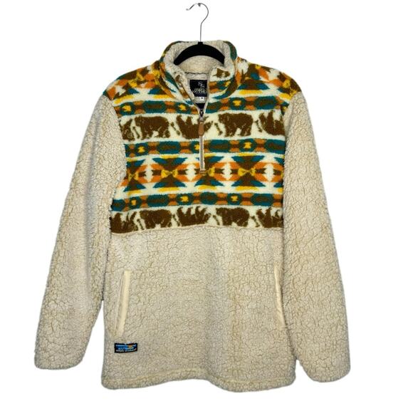 SIMPLY SOUTHERN / tan bear aztec western cozy sherpa pullover jacket / M - Picture 1 of 8
